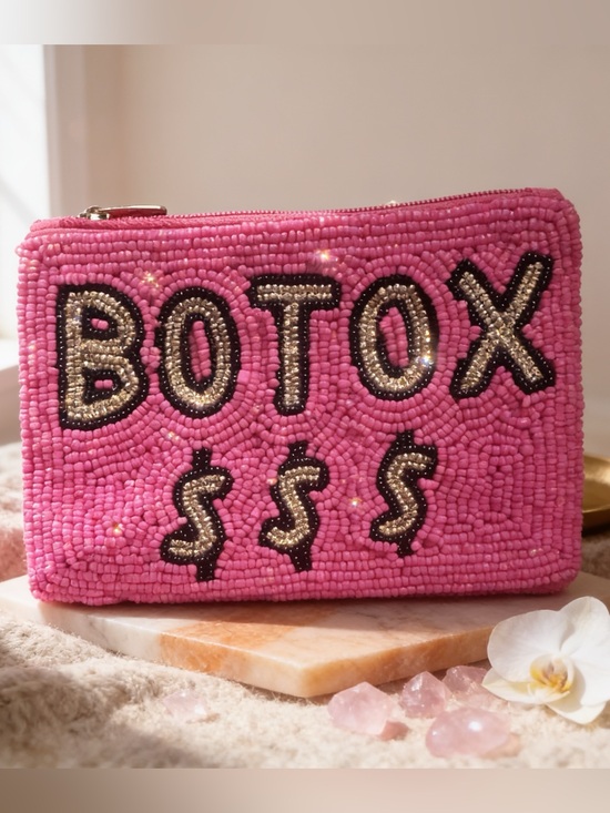 Handbags - Pink Hand Beaded 'BOTOX' Zip Pouch New